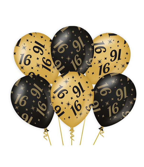 Ballonnen zwart/goud 16 (6 st.)