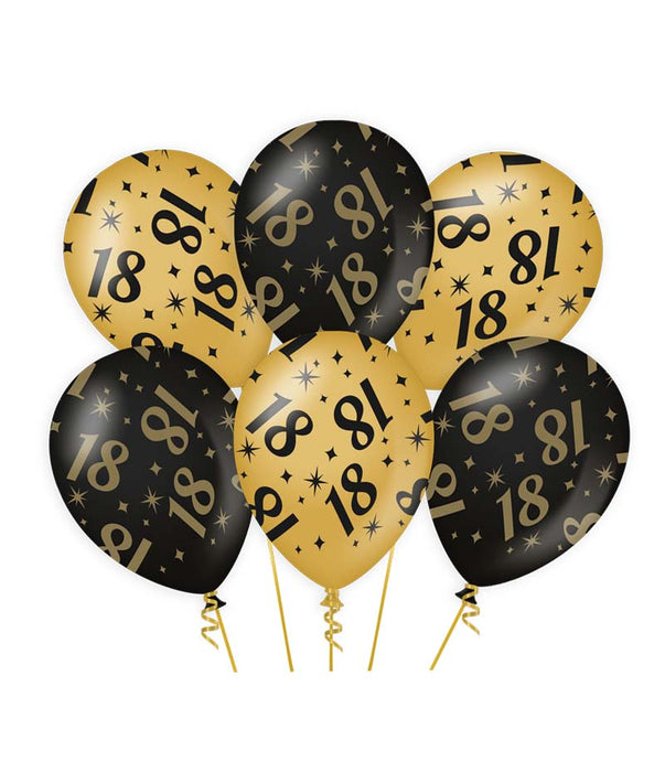 Ballonnen zwart/goud 18 (6 st.)
