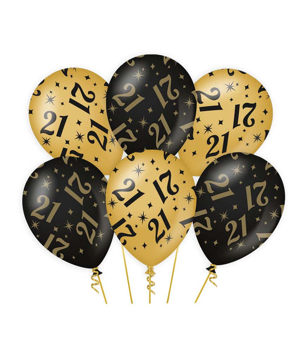 Ballonnen zwart/goud 21 (6 st.)