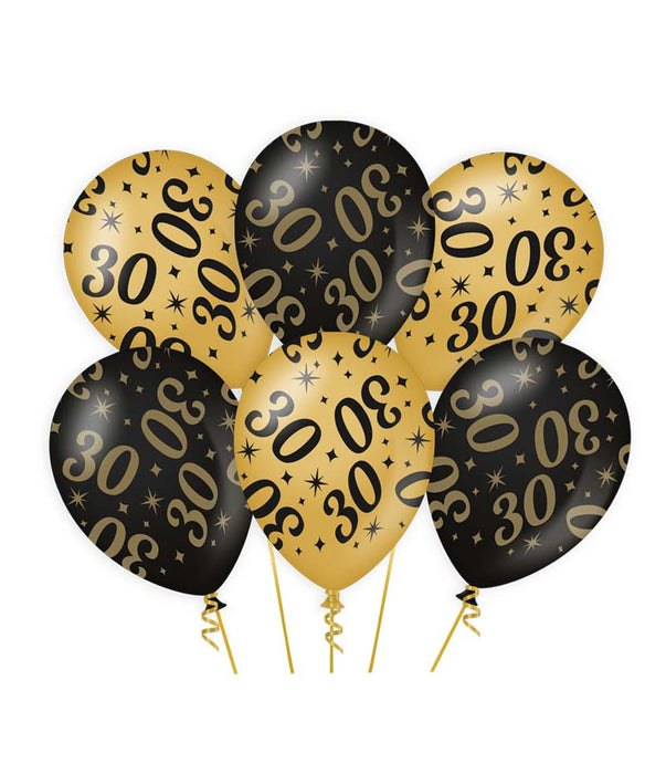 Ballonnen zwart/goud 30 (6 st.)