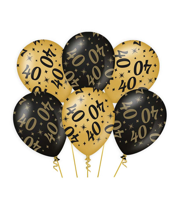 Ballonnen zwart/goud 40 (6 st.)