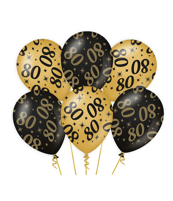 Ballonnen zwart/goud 80 (6 st.)