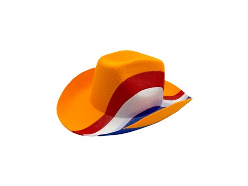 Cowboyhoed oranje met rood/wit/blauw band