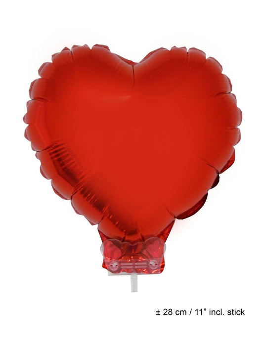 Folieballon 11 inch hart rood met stokje