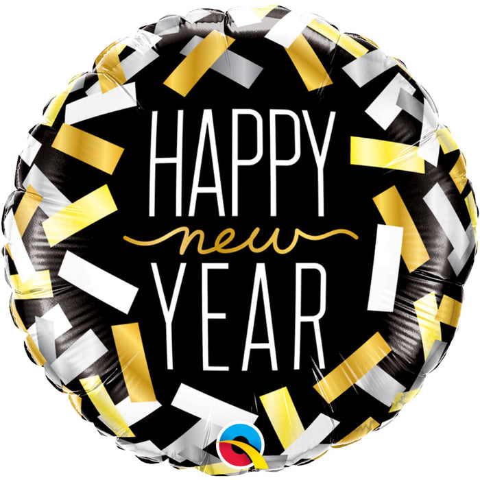 Folieballon Happy New Year confetti zwart