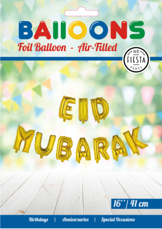 Folieballon tekst 16inch: Eid Mubarak goud