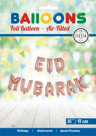 Folieballon tekst 16inch: Eid Mubarak rosé goud