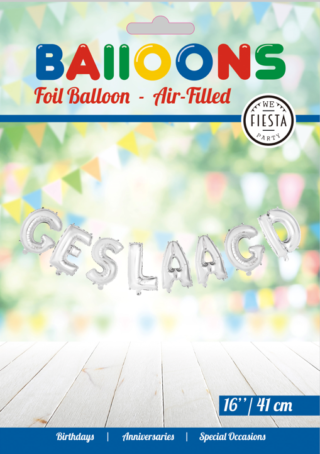 Folieballon tekst 16inch: Geslaagd zilver