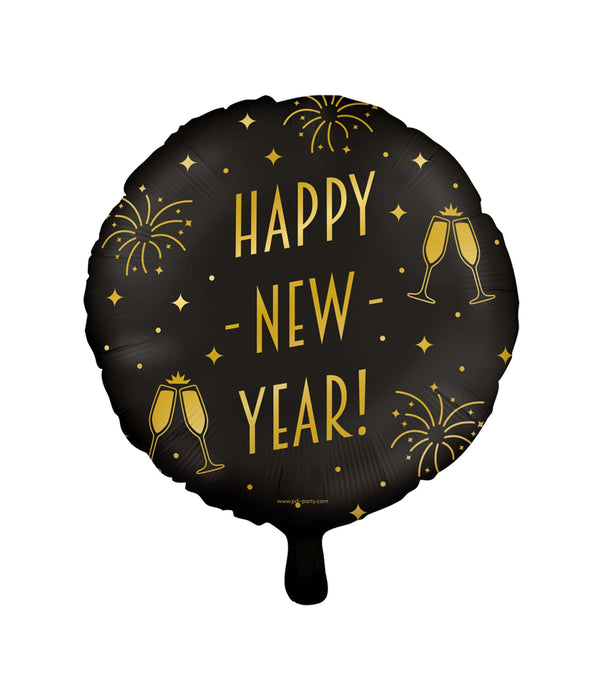 Folieballon zwart/goud Happy new year