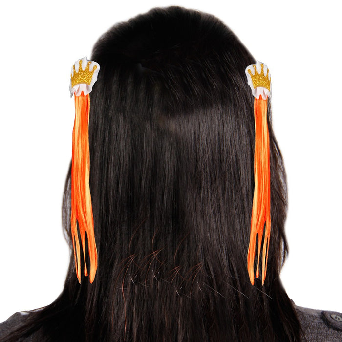 Haarclip set Oranje met kroon per 2 st.