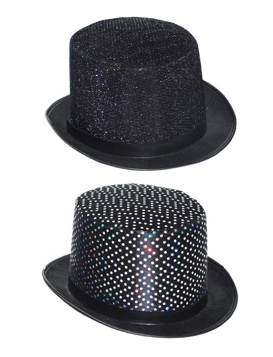 Hoge hoed lurex  zwart glitter (2 ass.)