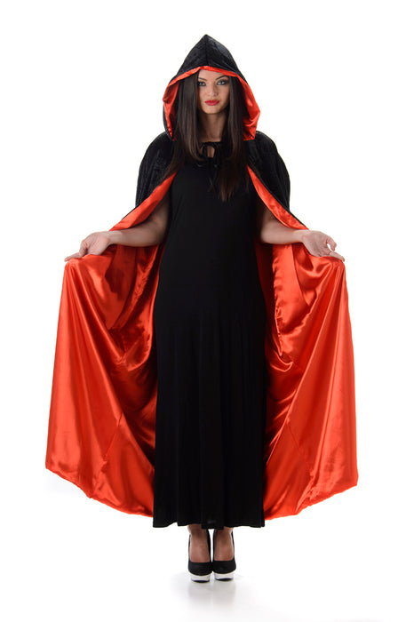 Hooded cape deluxe rood/zwart one size