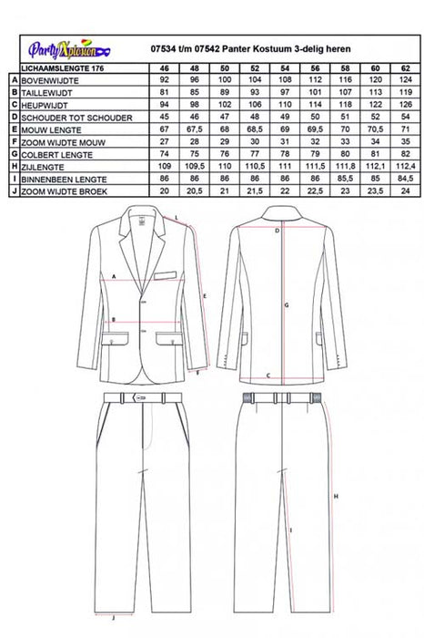 Kostuum panter 3dlg mt. 52