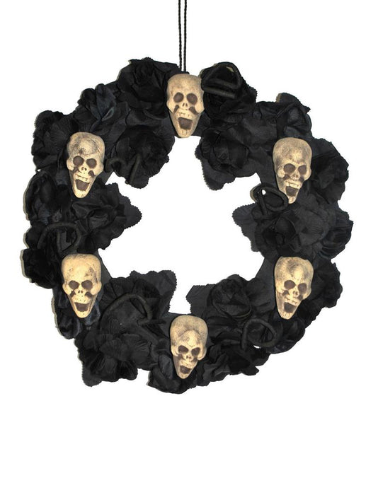 Krans met zwarte rozen en schedels