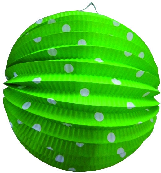 Lampion rond groen+witte stippen 23cm