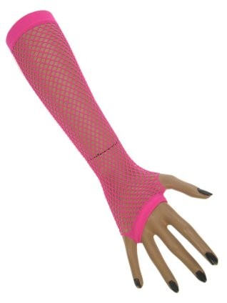 Net handschoenen lang vingerloos fluor pink