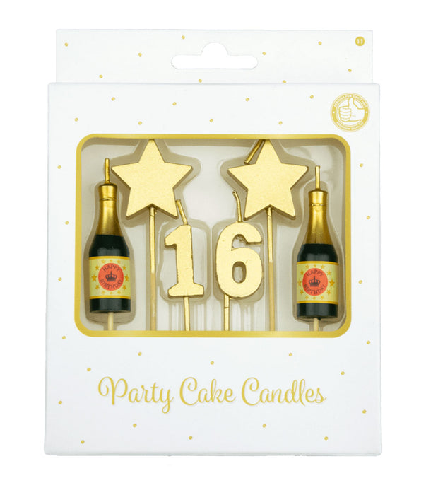 Party cake candles gold - 16 jaar