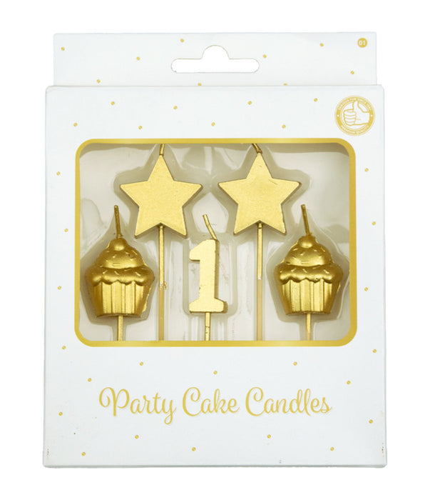 Party cake candles gold - 1 jaar