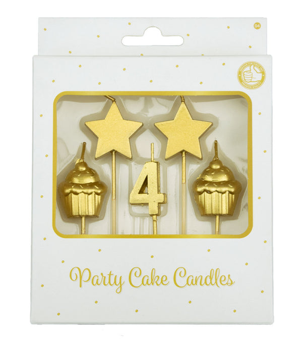 Party cake candles gold - 4 jaar