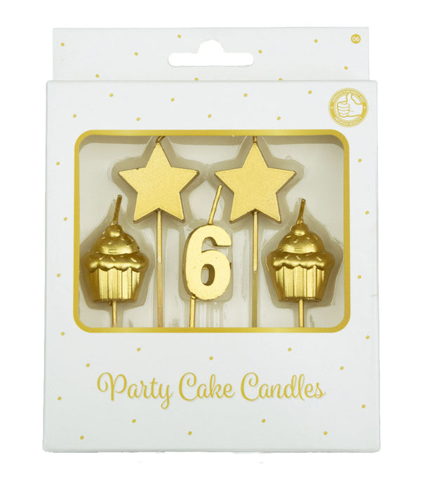 Party cake candles gold - 6 jaar