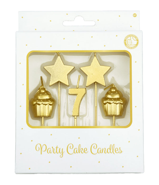 Party cake candles gold - 7 jaar