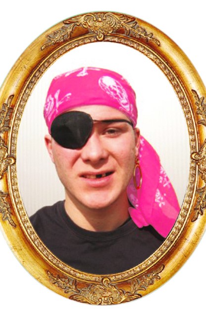 Piraten hoofddoek roze met doodskoppen