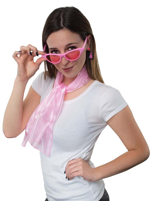 Retro set roze (sjaal, bril, oorbellen)