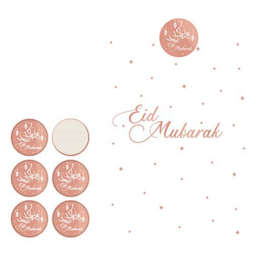 Uitdeelzakjes papier Eid Mubarak rosé goud 6st.