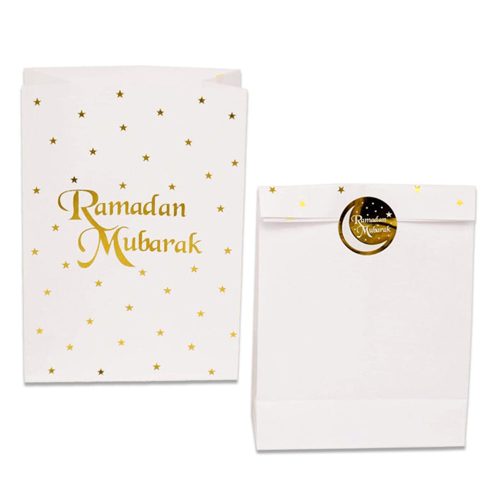 Uitdeelzakjes papier Ramadan Mubarak goud 6st.
