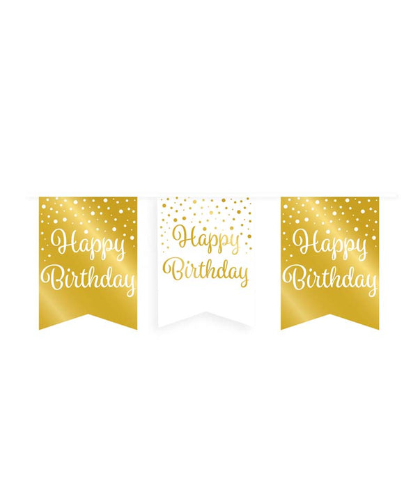 Vlaggenlijn goud/wit Happy Birthday (6m)