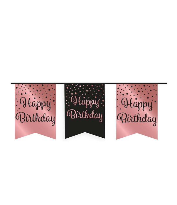 Vlaggenlijn rosé/zwart Happy Birthday (6m)