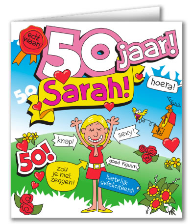 Wenskaart Cartoon 50 jaar Sarah